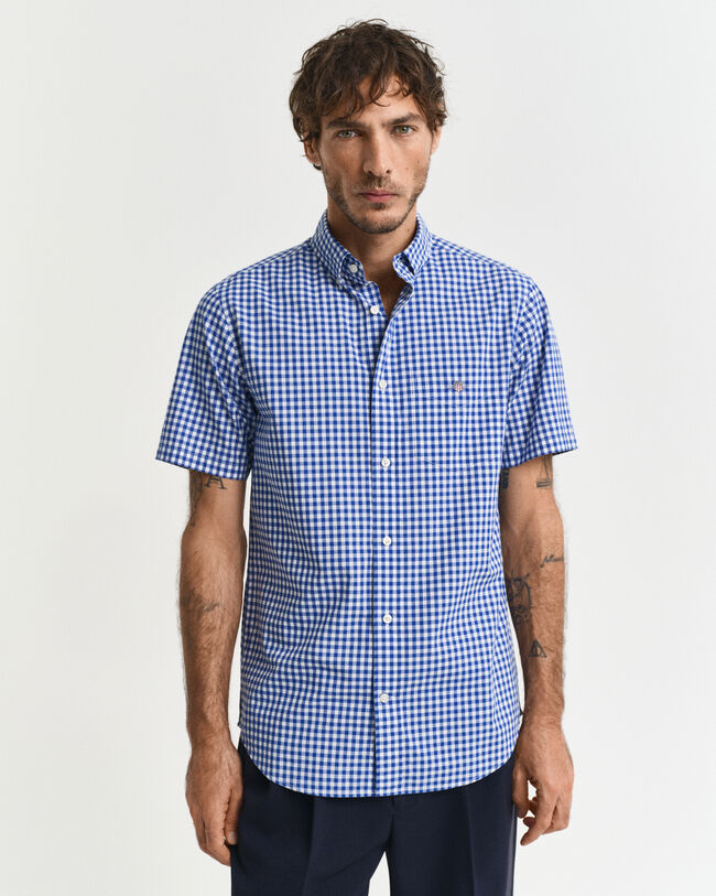 Regular Fit Classic poplin hemd met korte mouwen en Gingham-ruitje