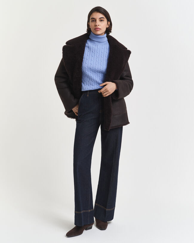 Kabelgebreide coltrui van stretchkatoen