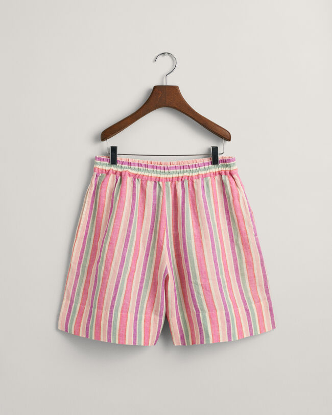 Short en lin à rayures multicolores Pull-On