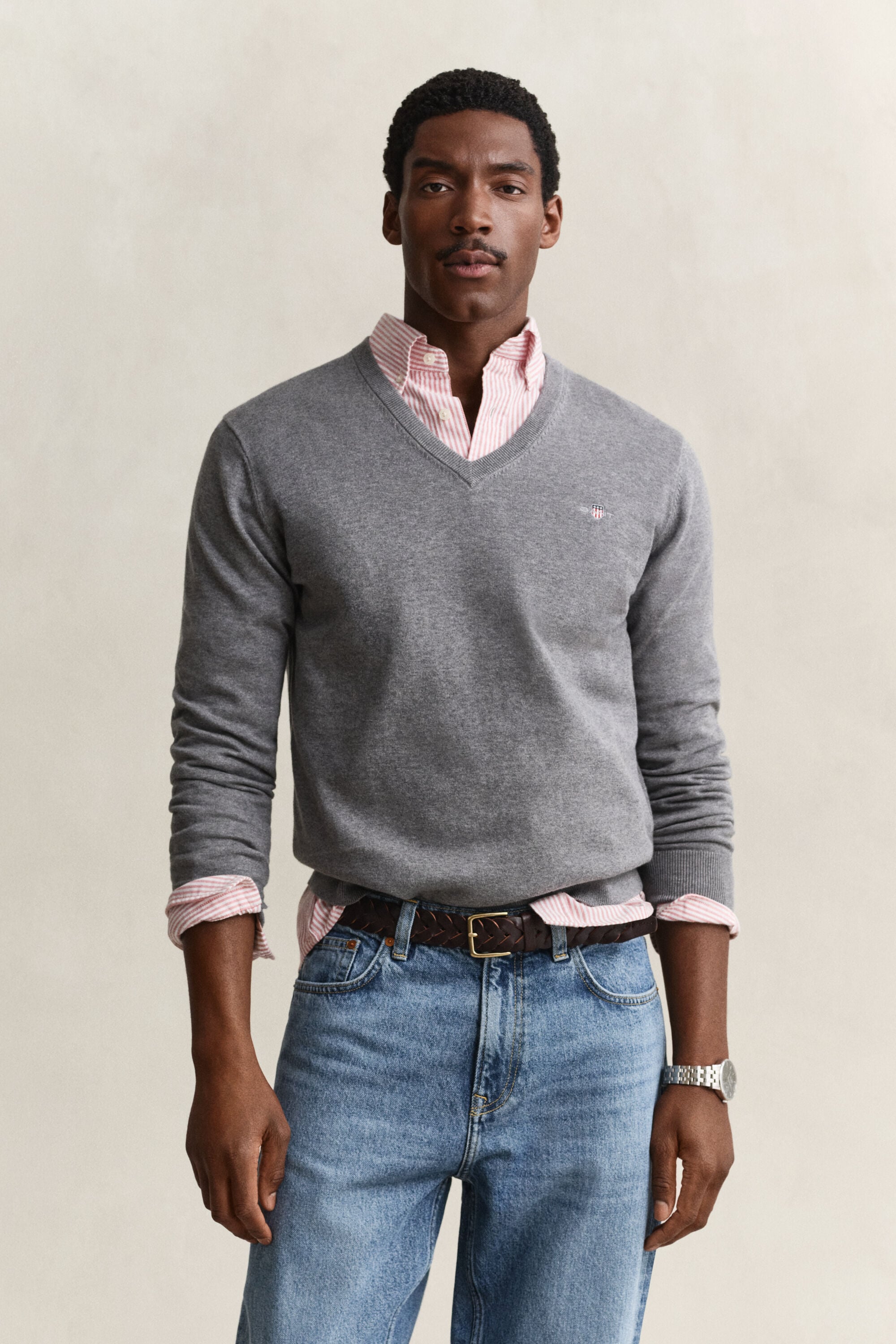 Pull col V en coton classique