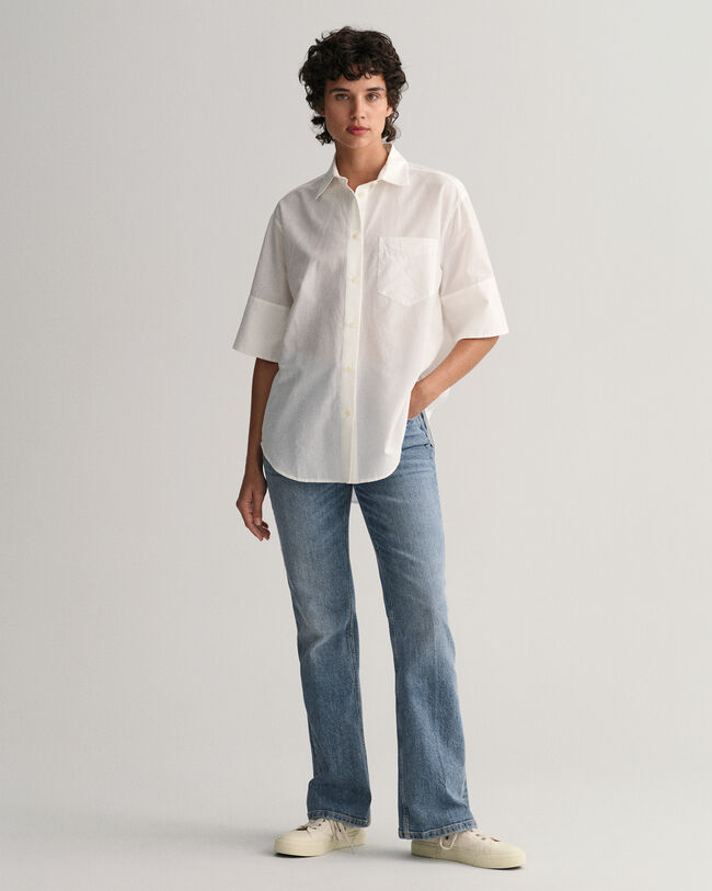 Relaxed Fit overhemd met korte mouwen van katoen en zijde
