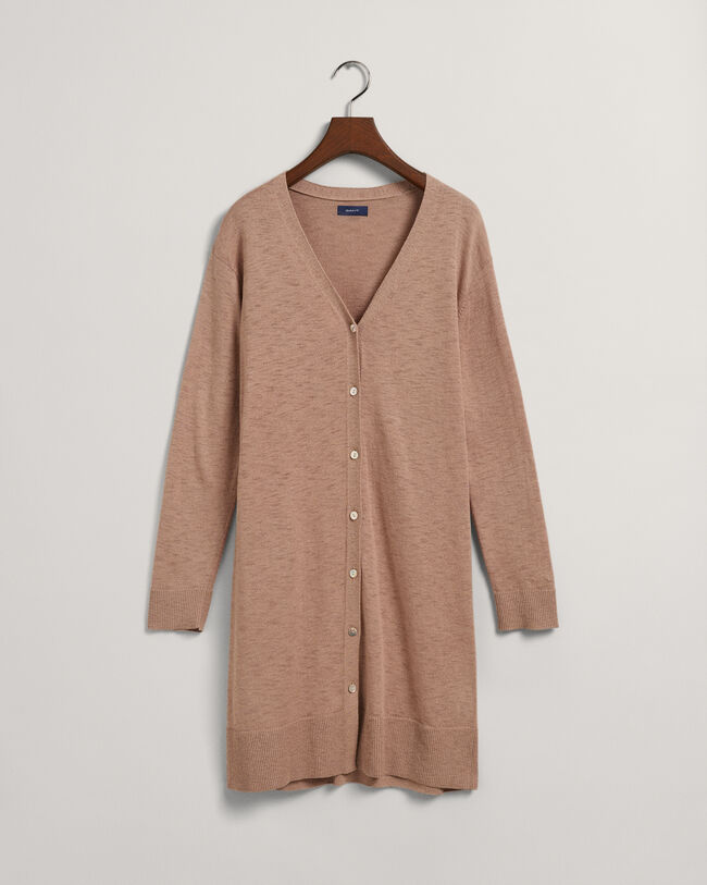 Cardigan long col V en lin mélangé