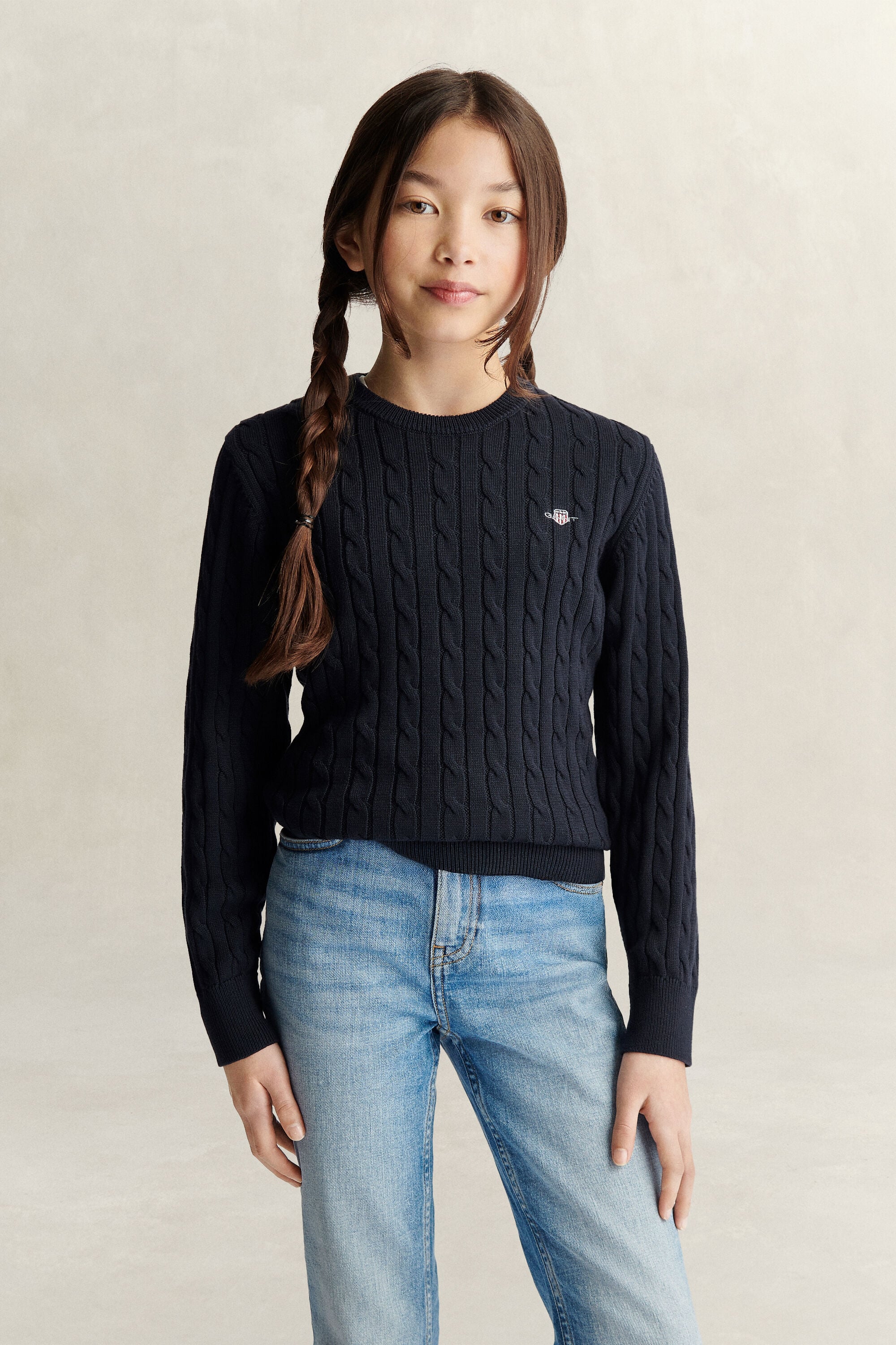 Pull en maille torsadée avec écusson Ado Fille
