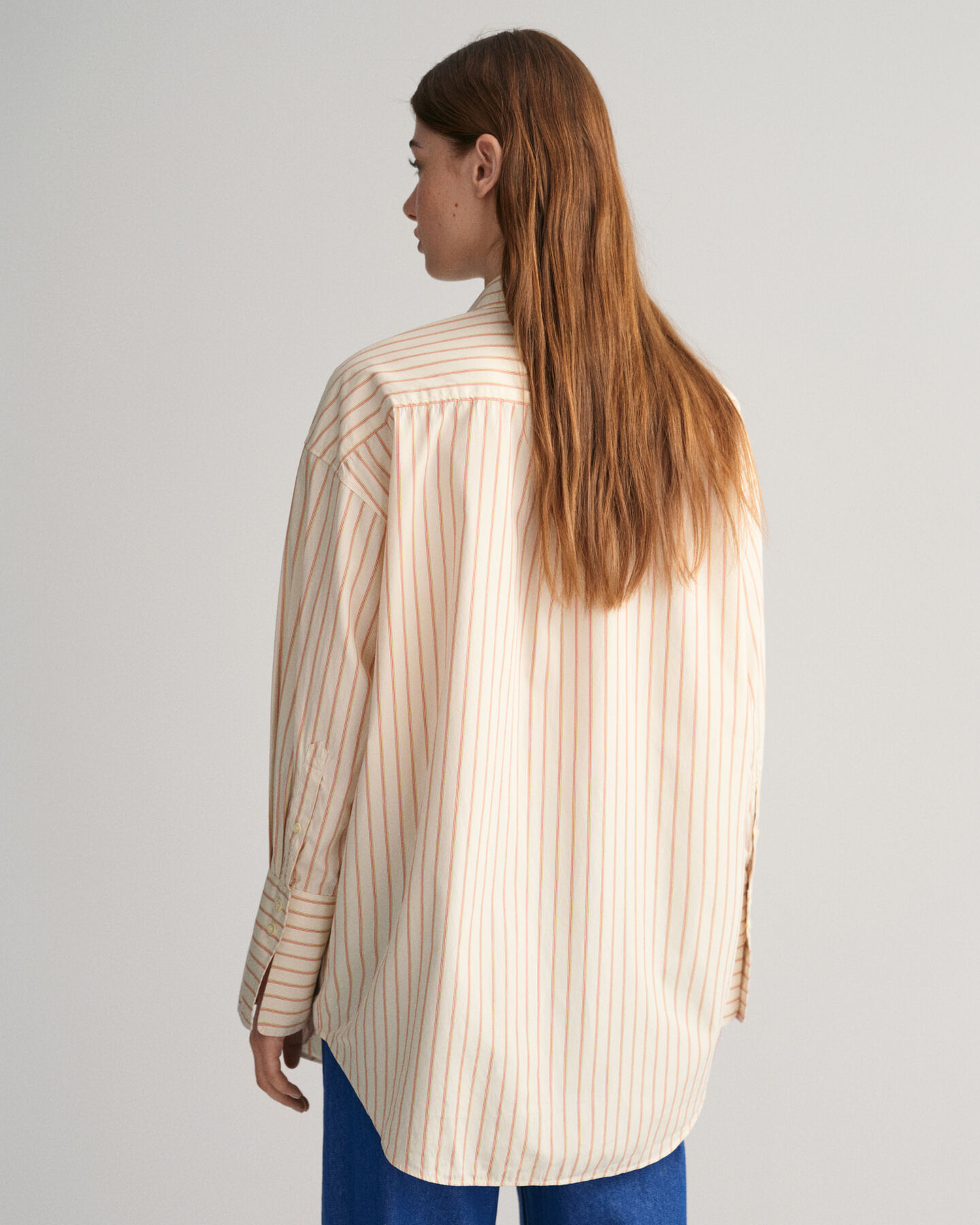 Oversized gestreept poplin hemd met brede manchetten