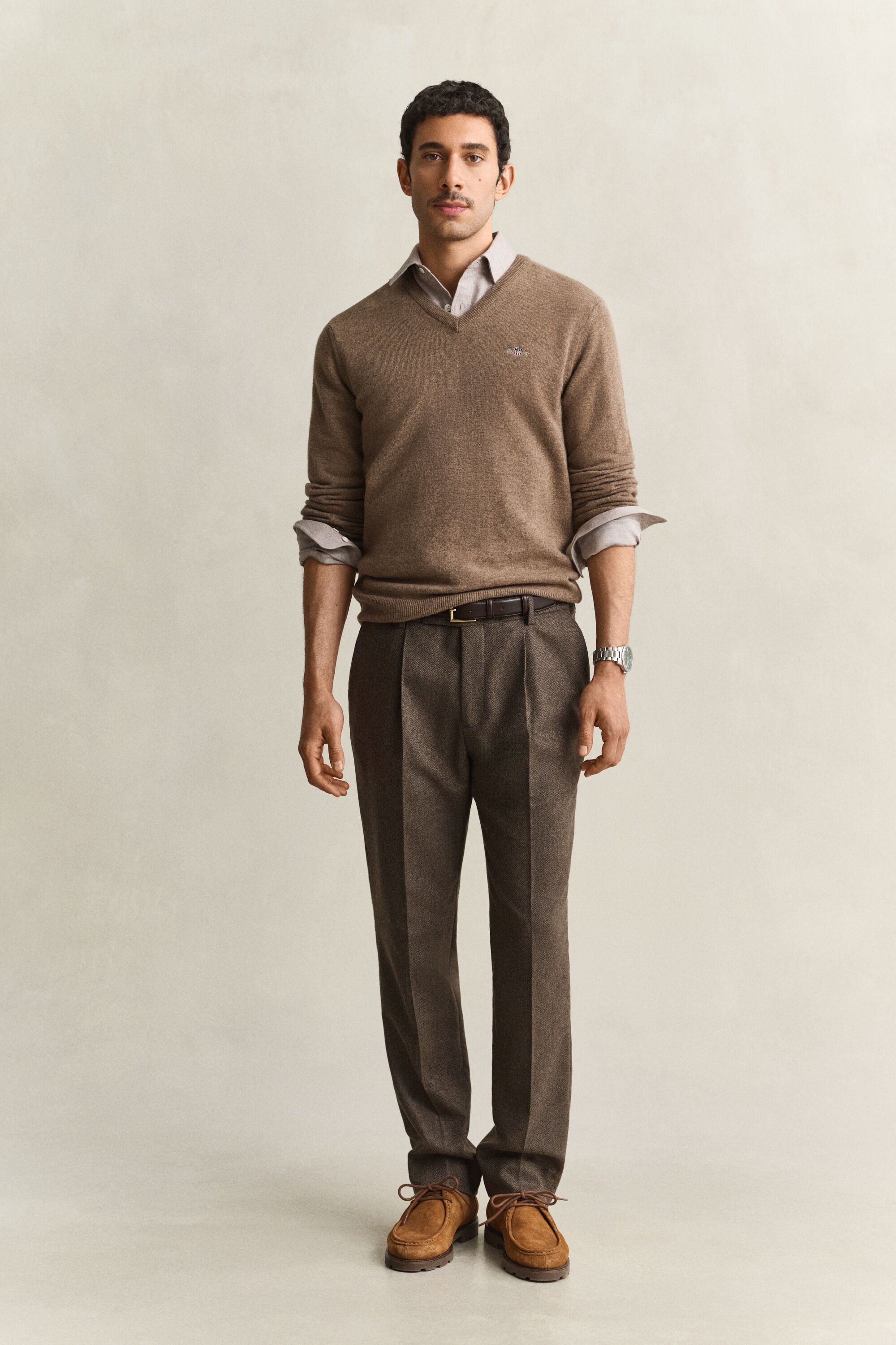 Pantalon de costume en laine à chevrons