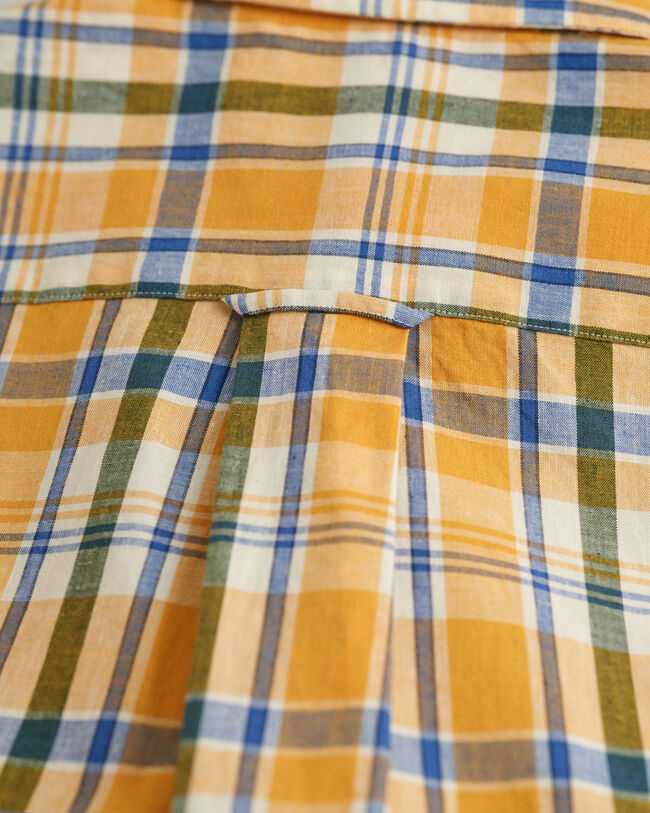 Chemise regular fit en coton et lin à carreaux et manches courtes