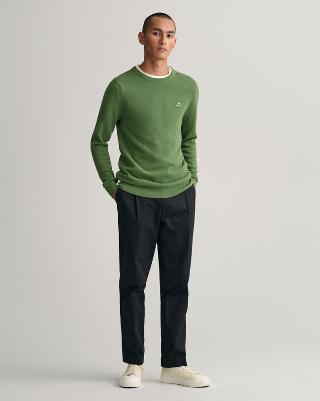 Pull ras du cou en coton piqu&eacute;