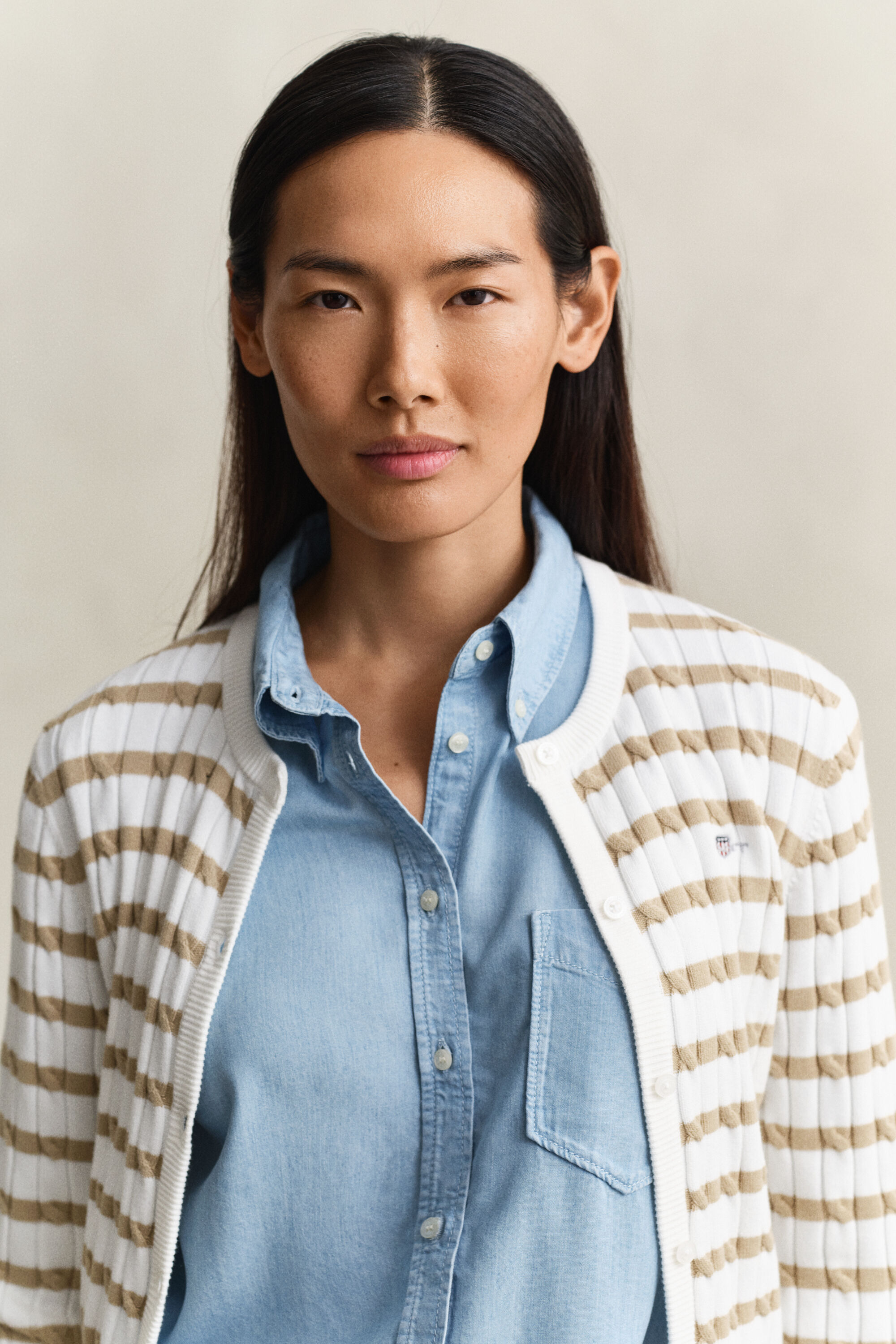 Kabelgebreid vest met strepen