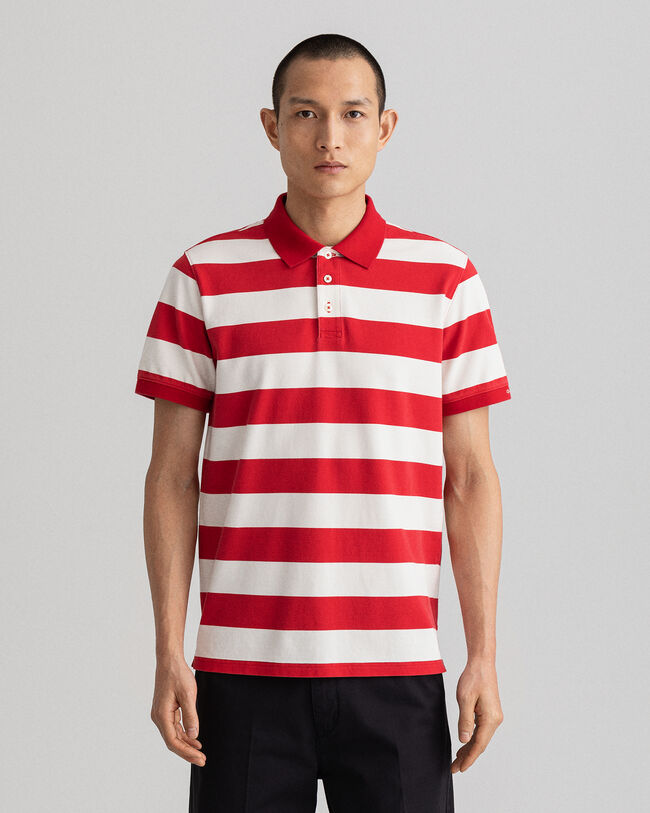 Barstripe piqu&eacute; poloshirt met print