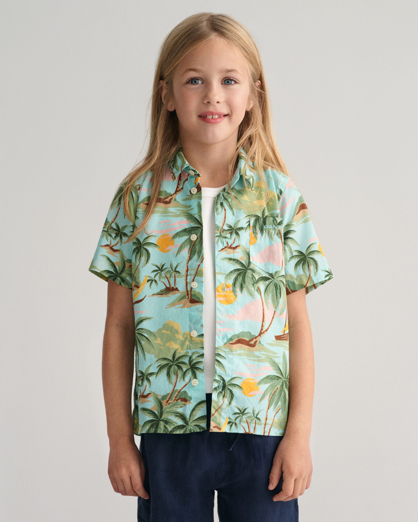 Chemise en coton &agrave; manches courtes Palm Print Kids