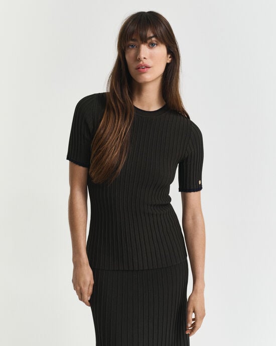 Pull côtelé contrastant à manches courtes