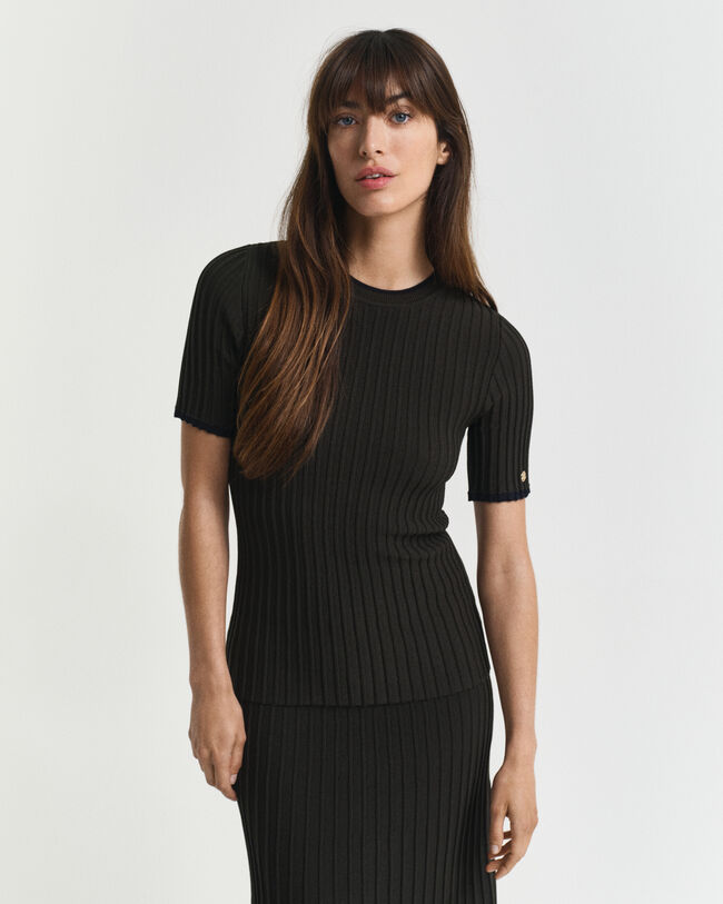 Trui met korte mouwen en contrasterende ribdetails