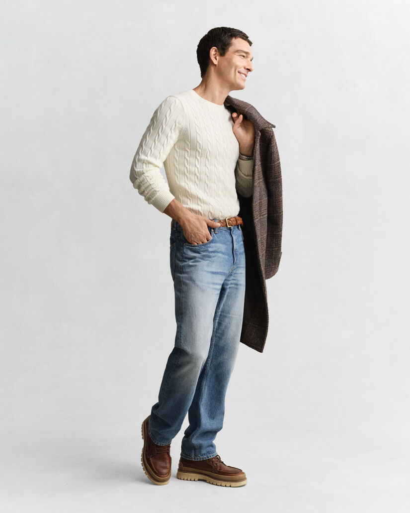 Pull col rond en maille de coton torsadée