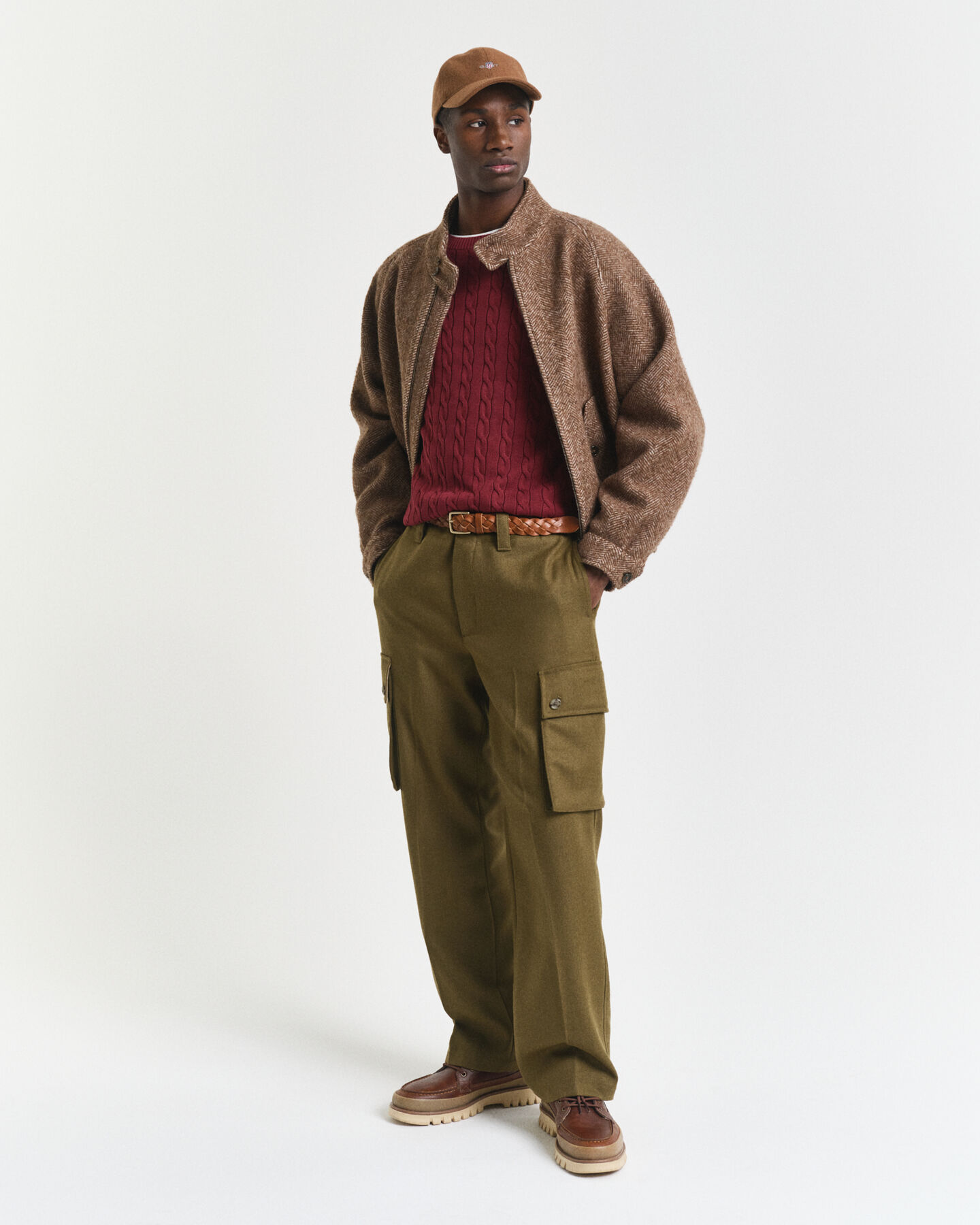 Katoenen gebreide kabeltrui met ronde hals