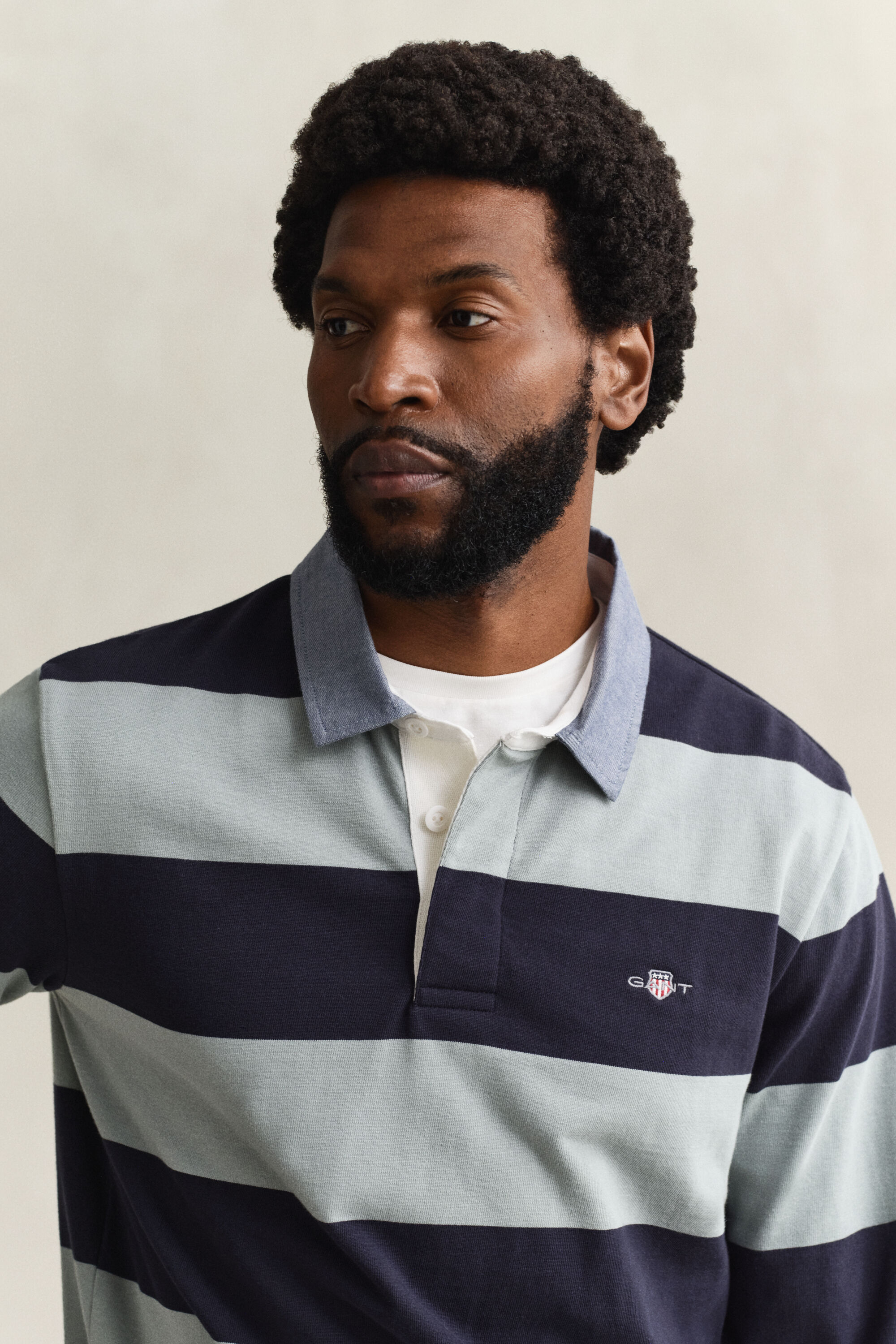 Heavy Rugger à rayures avec col en chambray