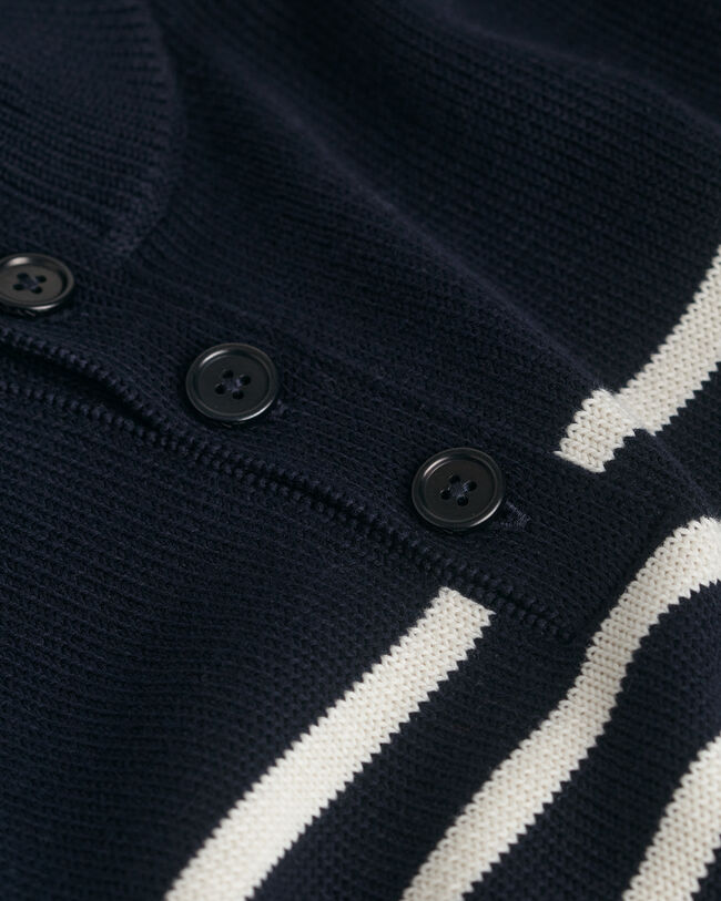 Katoenen trui met enkele knoopjes in de hals en strepen