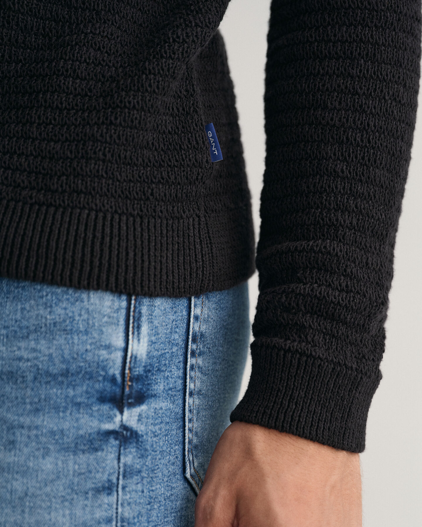 Pull ras du cou en coton et lin Textured