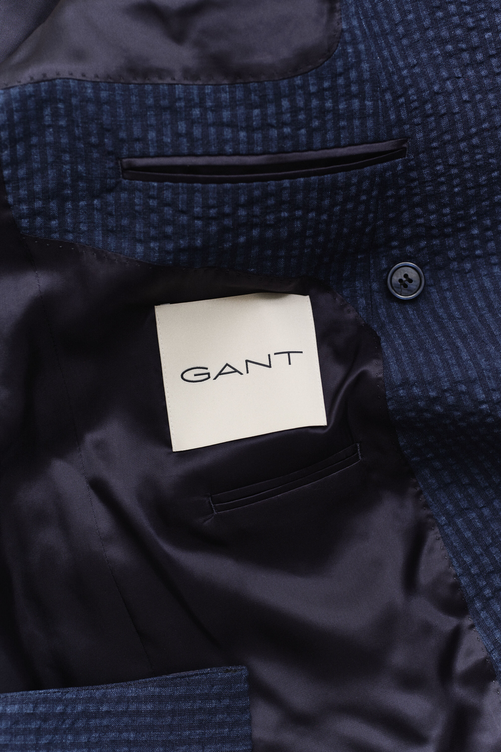 Veste de costume en seersucker indigo