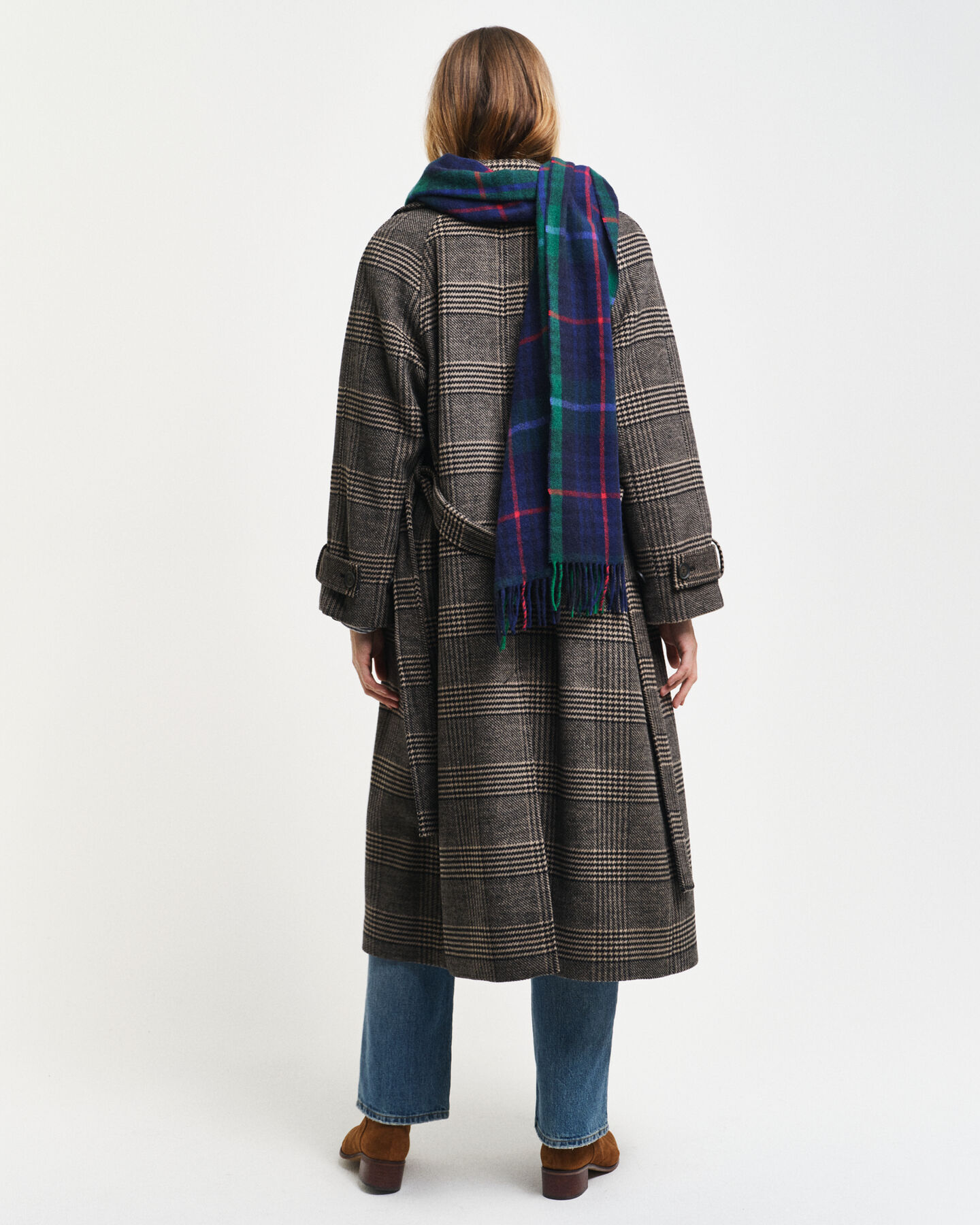 Trench-coat en laine à carreaux