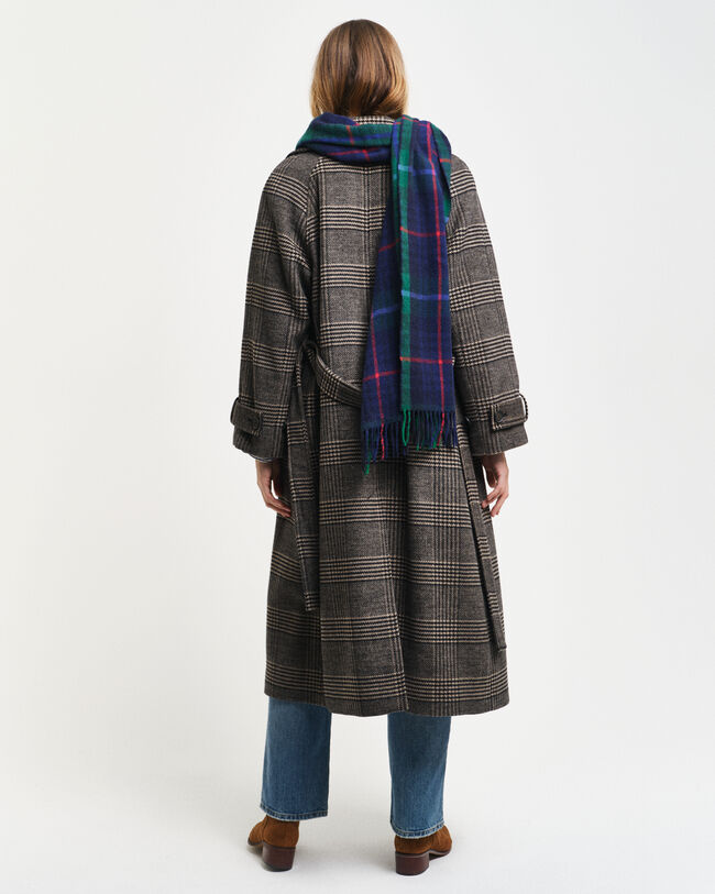 Trench-coat en laine à carreaux