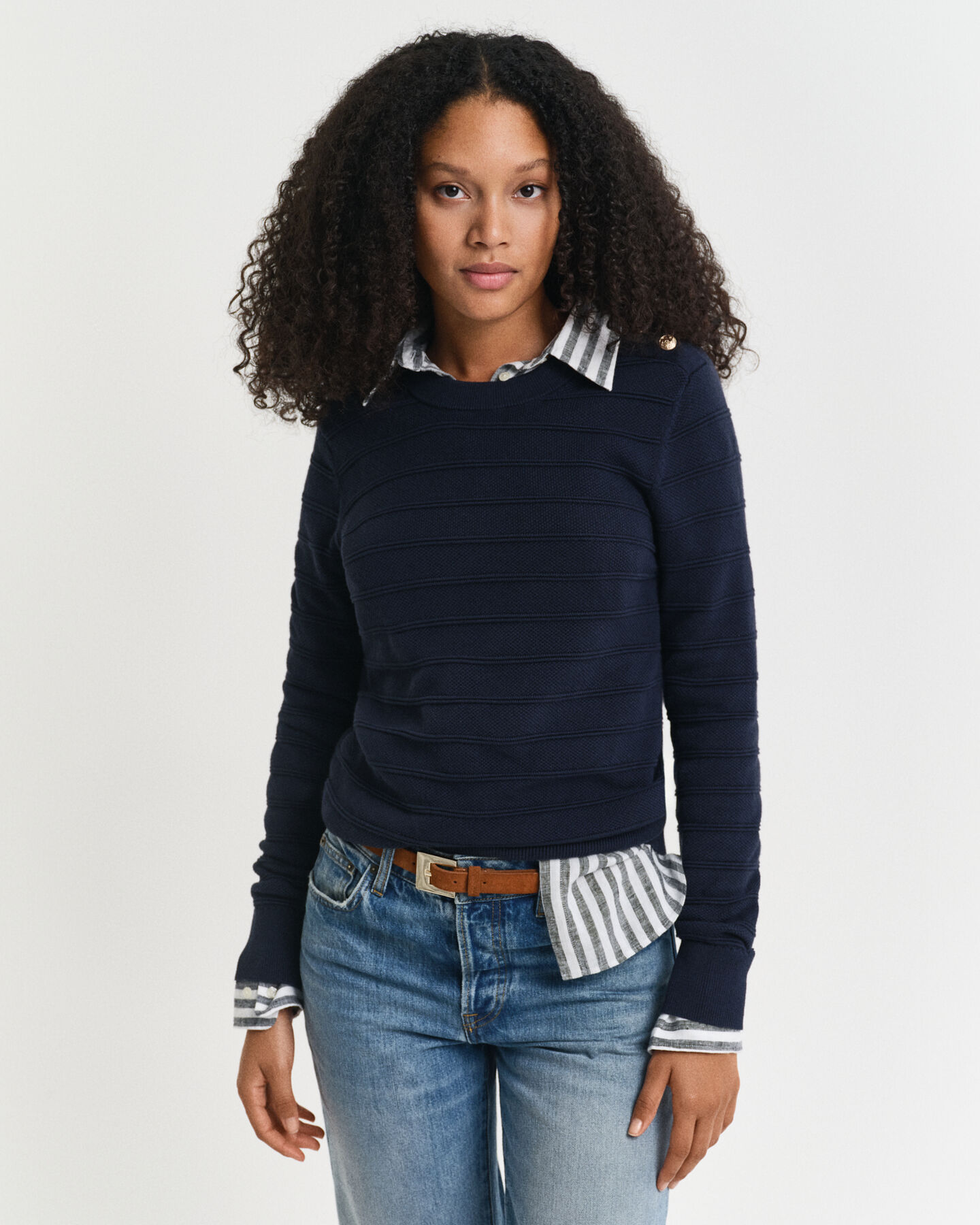 Katoenen Textured sweater met ronde hals