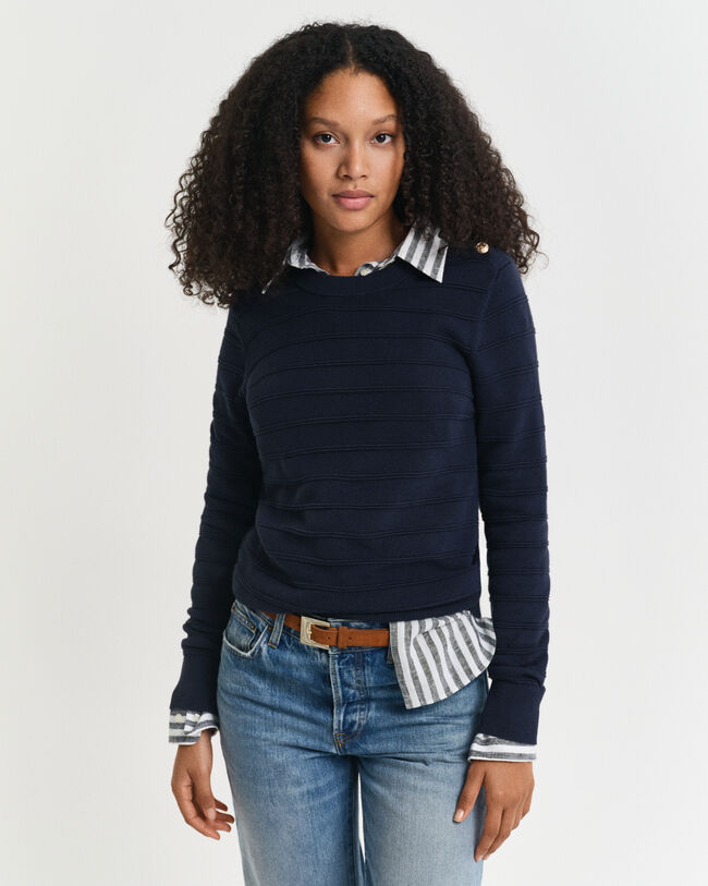 Katoenen Textured sweater met ronde hals