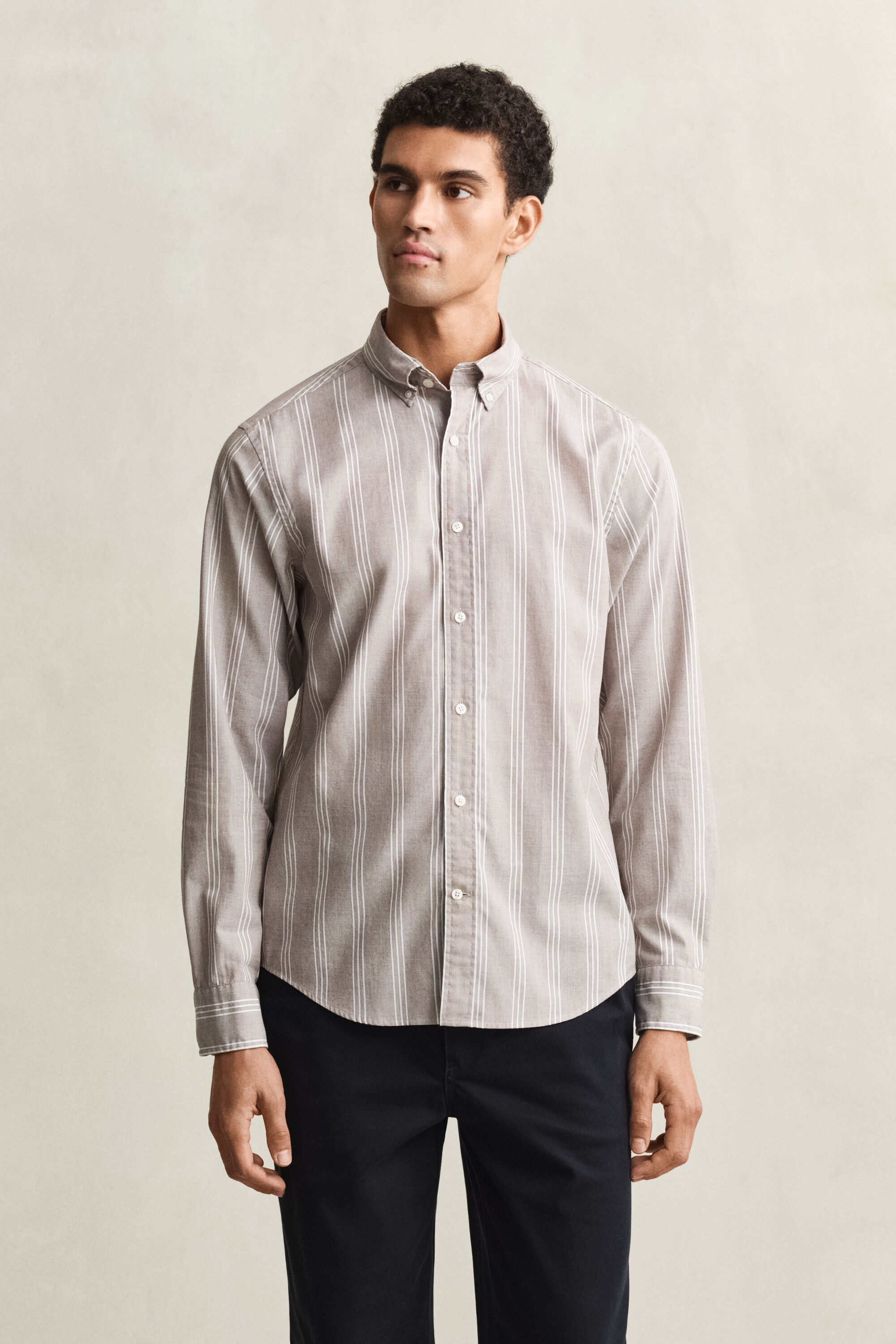 Regular Fit fil-à-fil poplin hemd met strepen