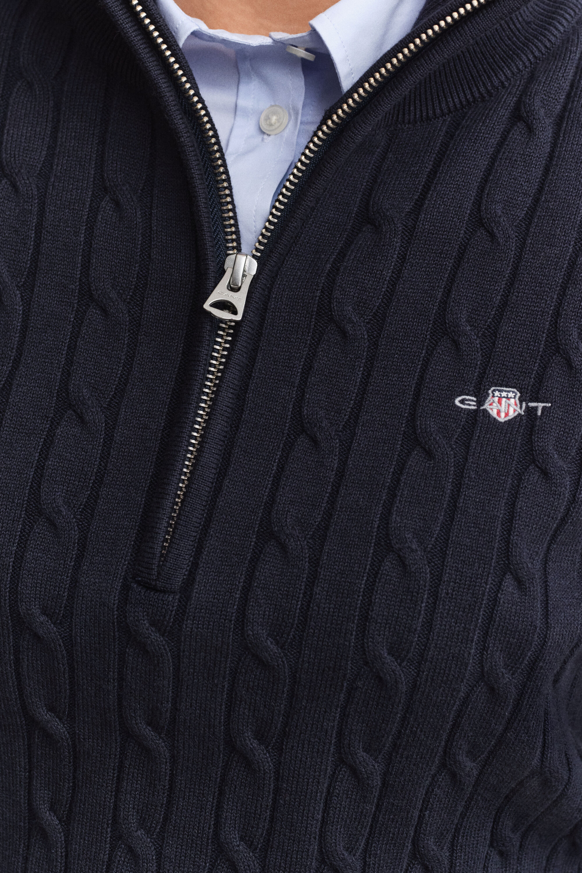 Pull à demi-zip en maille de coton torsadée stretch
