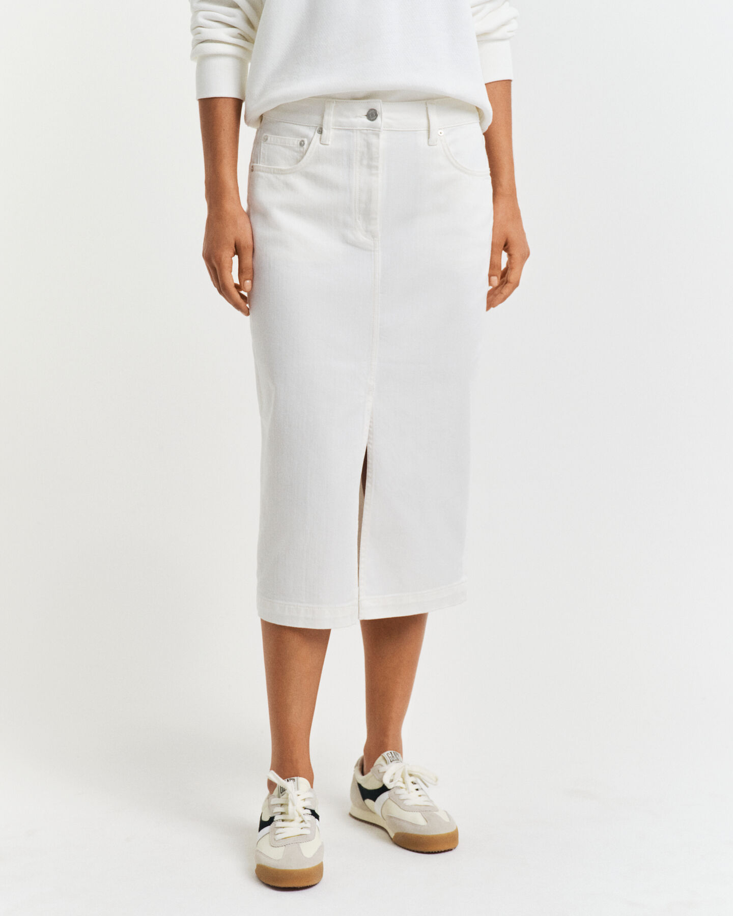 Witte denim midirok