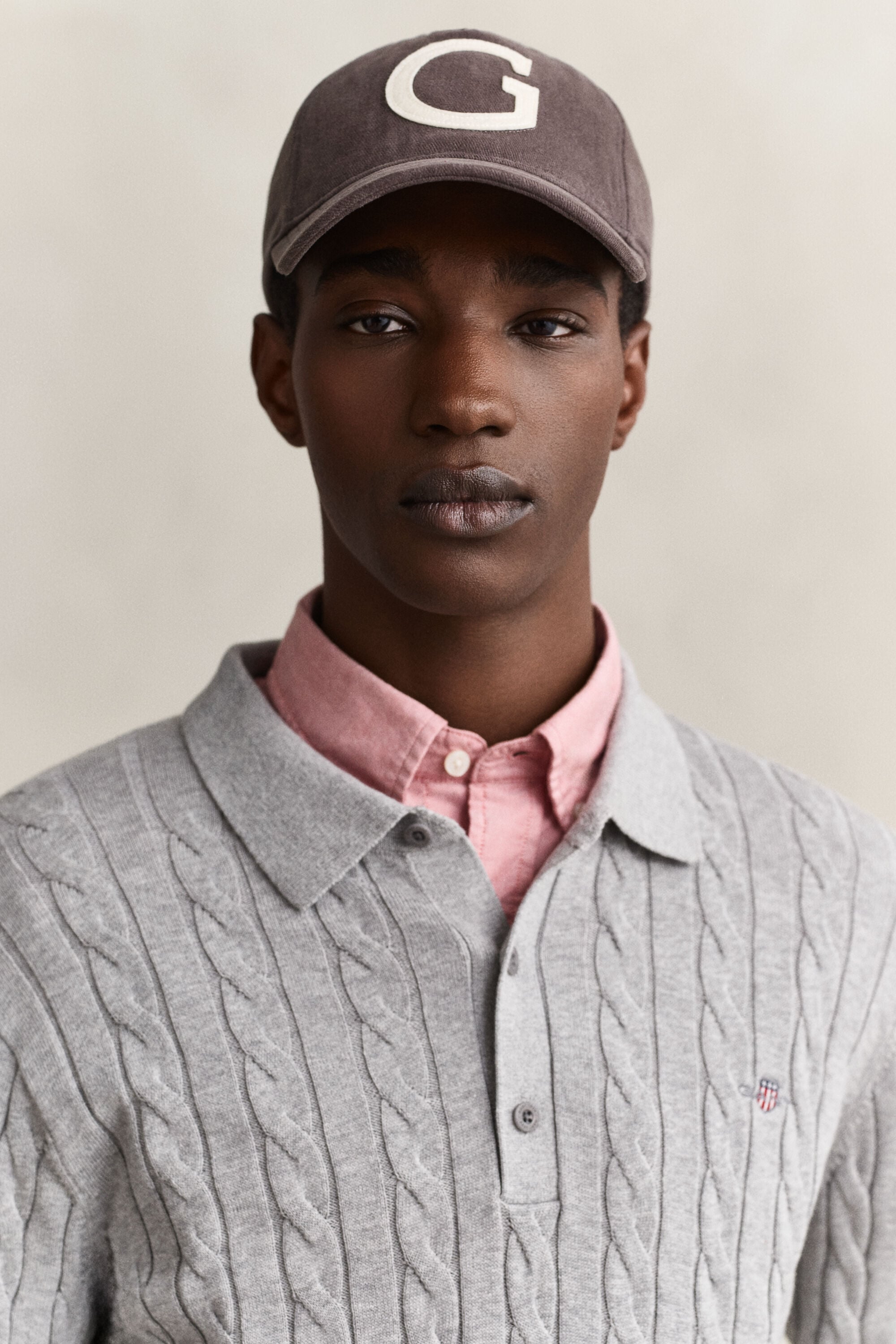 Pull façon polo en maille de coton à torsades