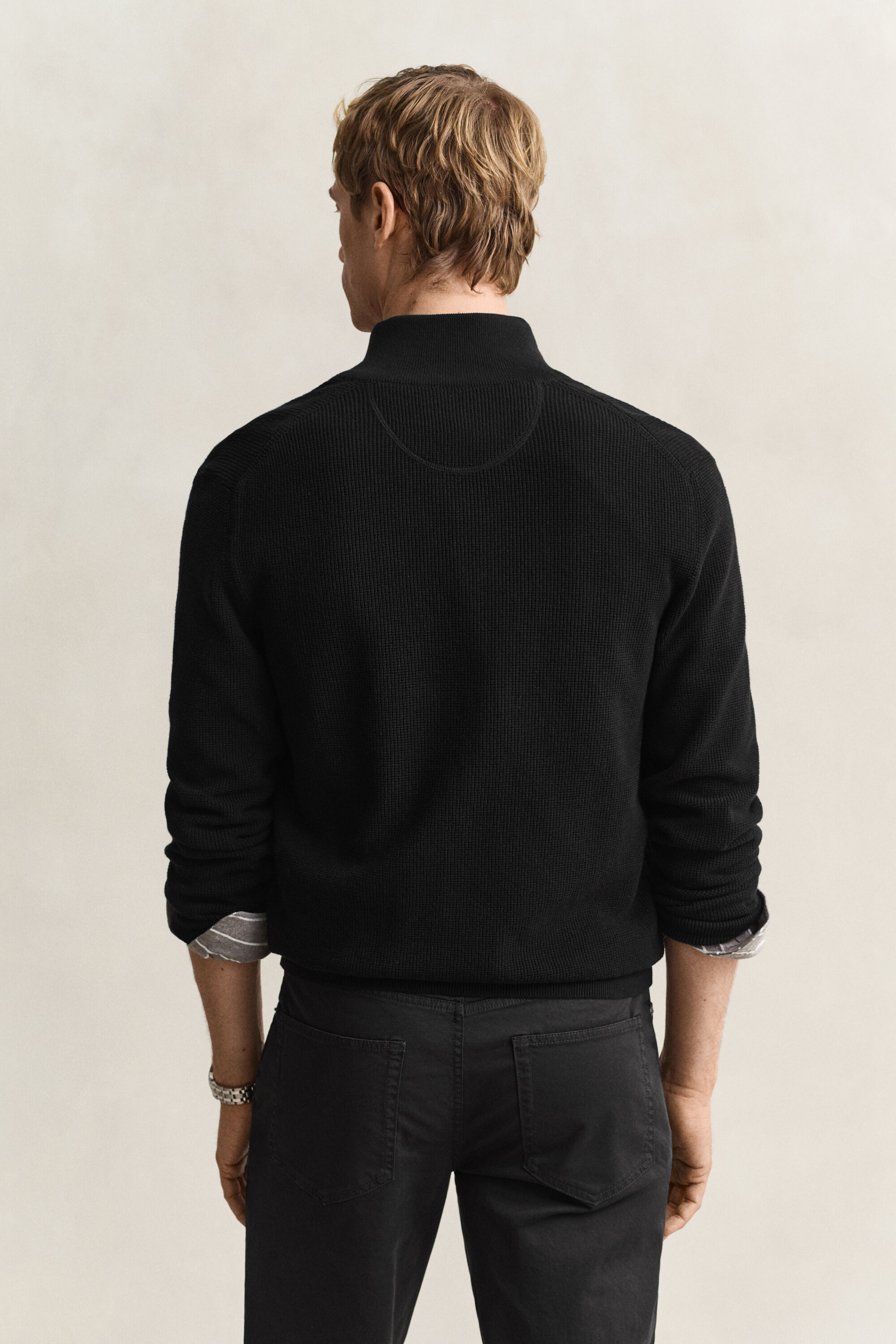 Katoenen vest met ritssluiting en textuur