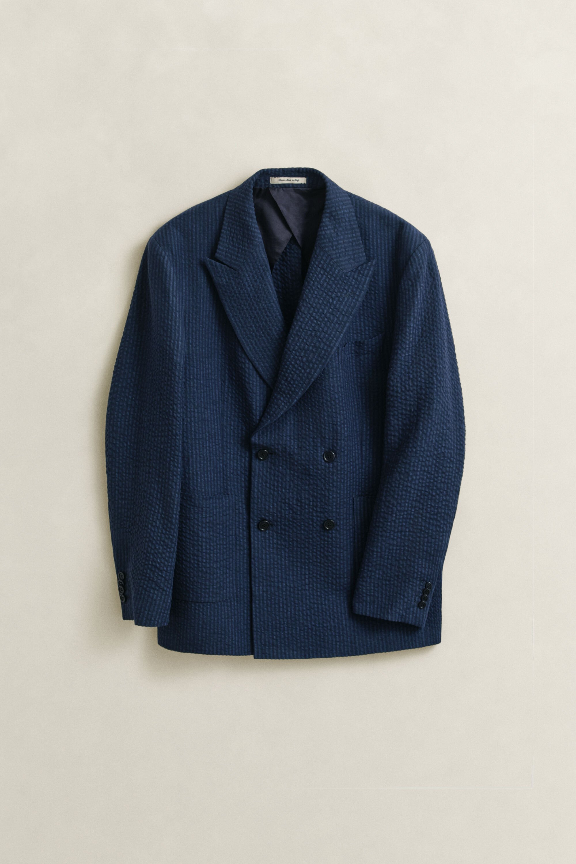 Veste de costume en seersucker indigo