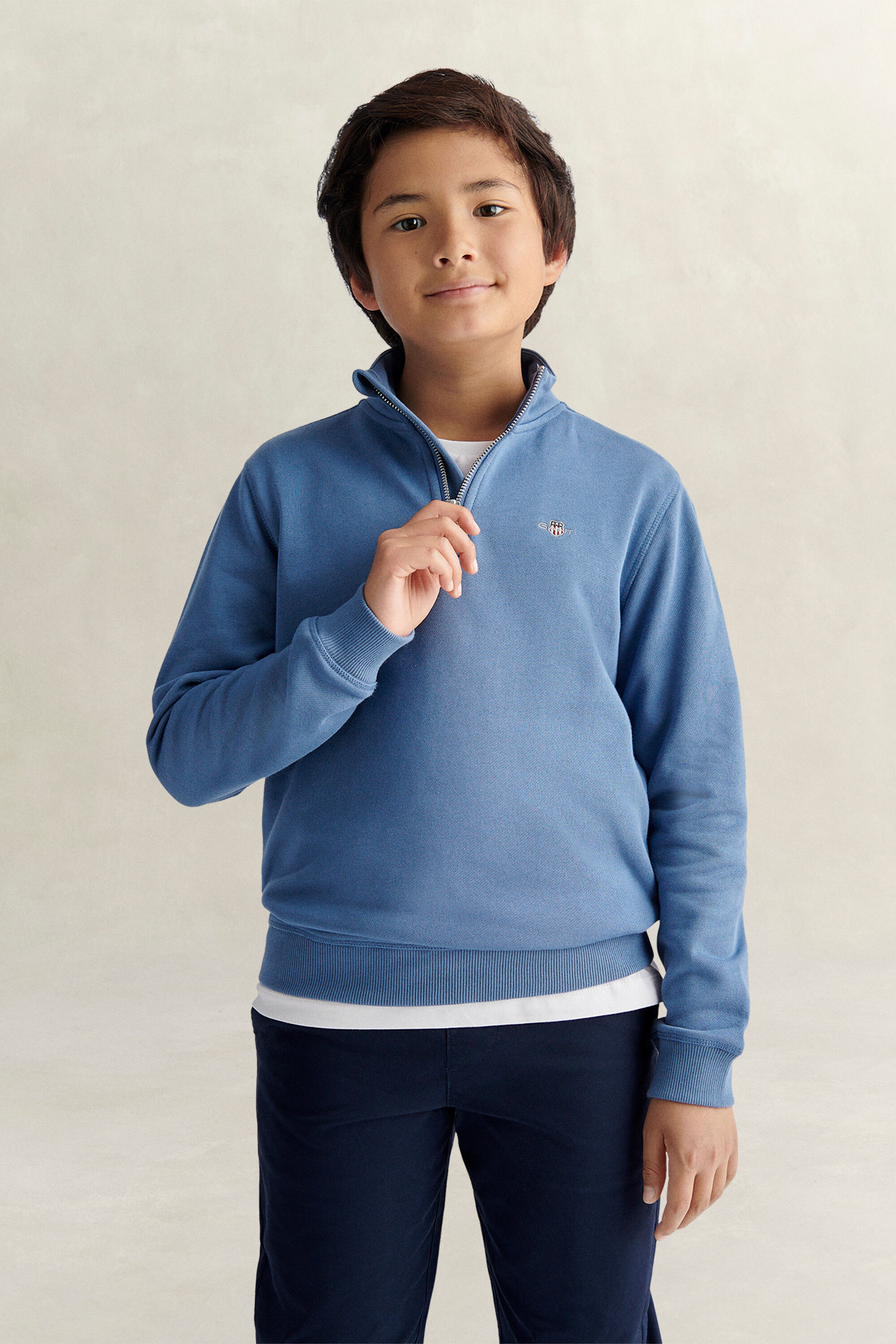 Sweatshirt met korte rits en schild voor tienerjongens