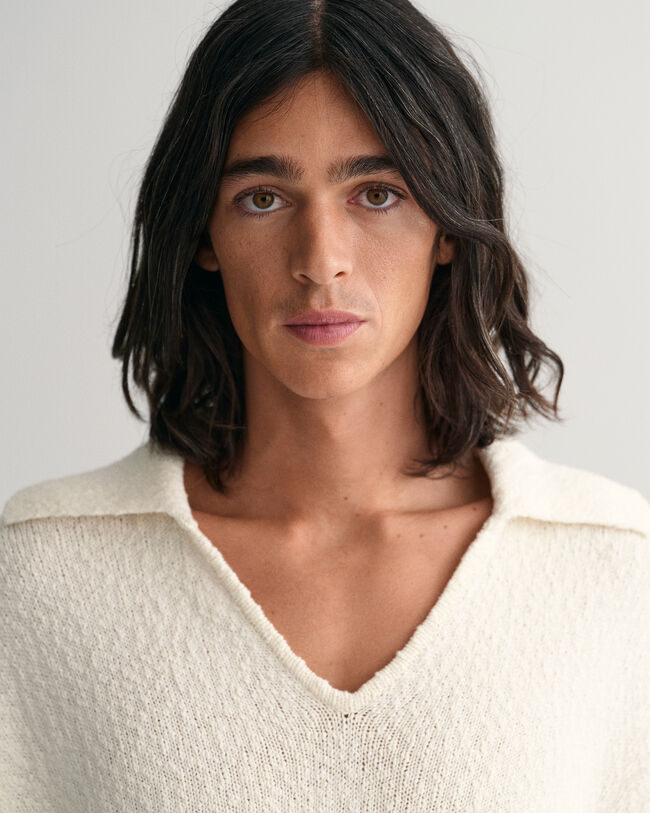 Slub polosweater van katoen en linnen