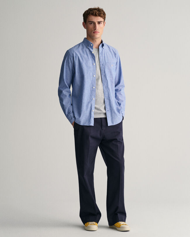 Regular Fit hemd van katoen en linnen