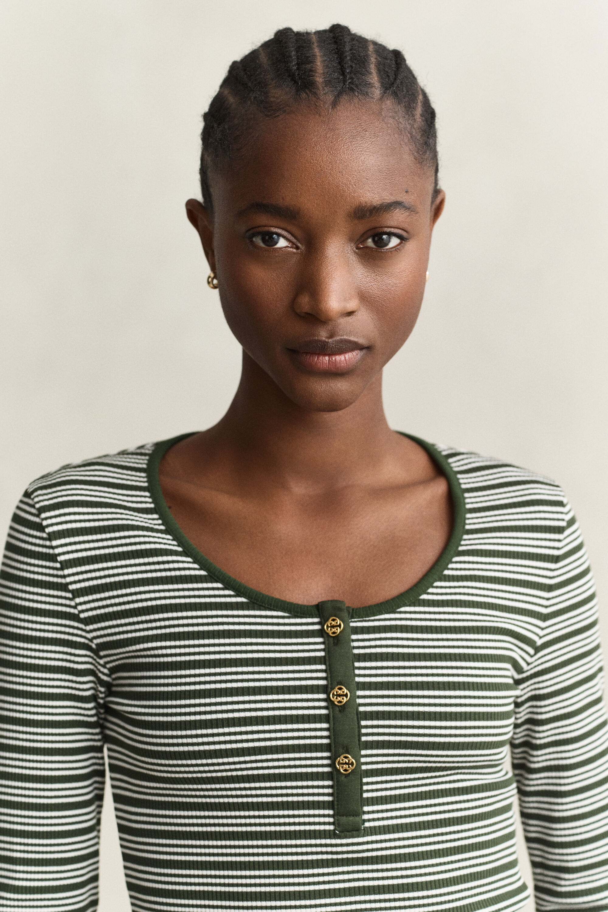 Geribde Henley-top met lange mouwen