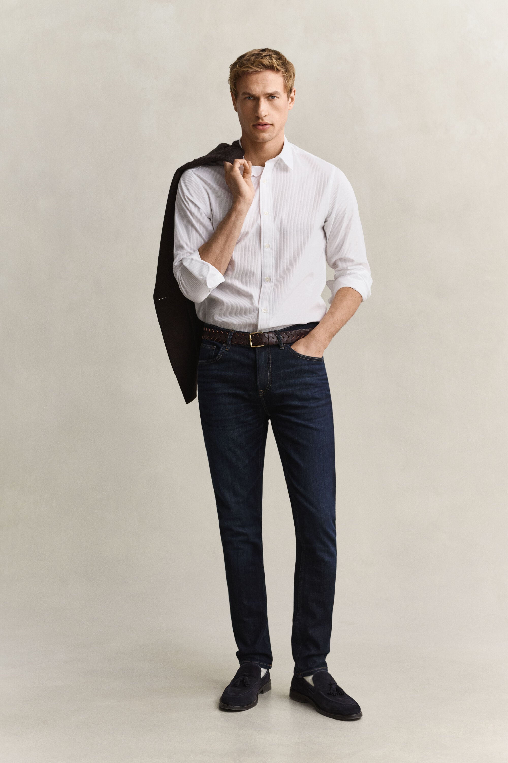 Chemise coupe regular à rayures dobby