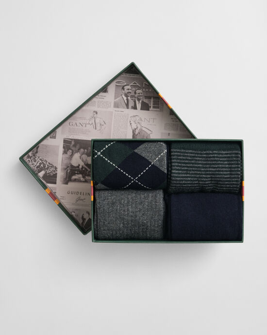 Coffret cadeau de 4 paires de chaussettes à motif argyle et à rayures