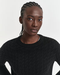 Gebreide kabeltrui met ronde hals van kasjmier