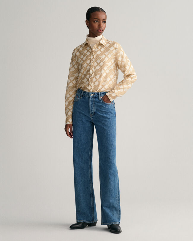 Regular Fit G Patterned hemd van katoen en zijde