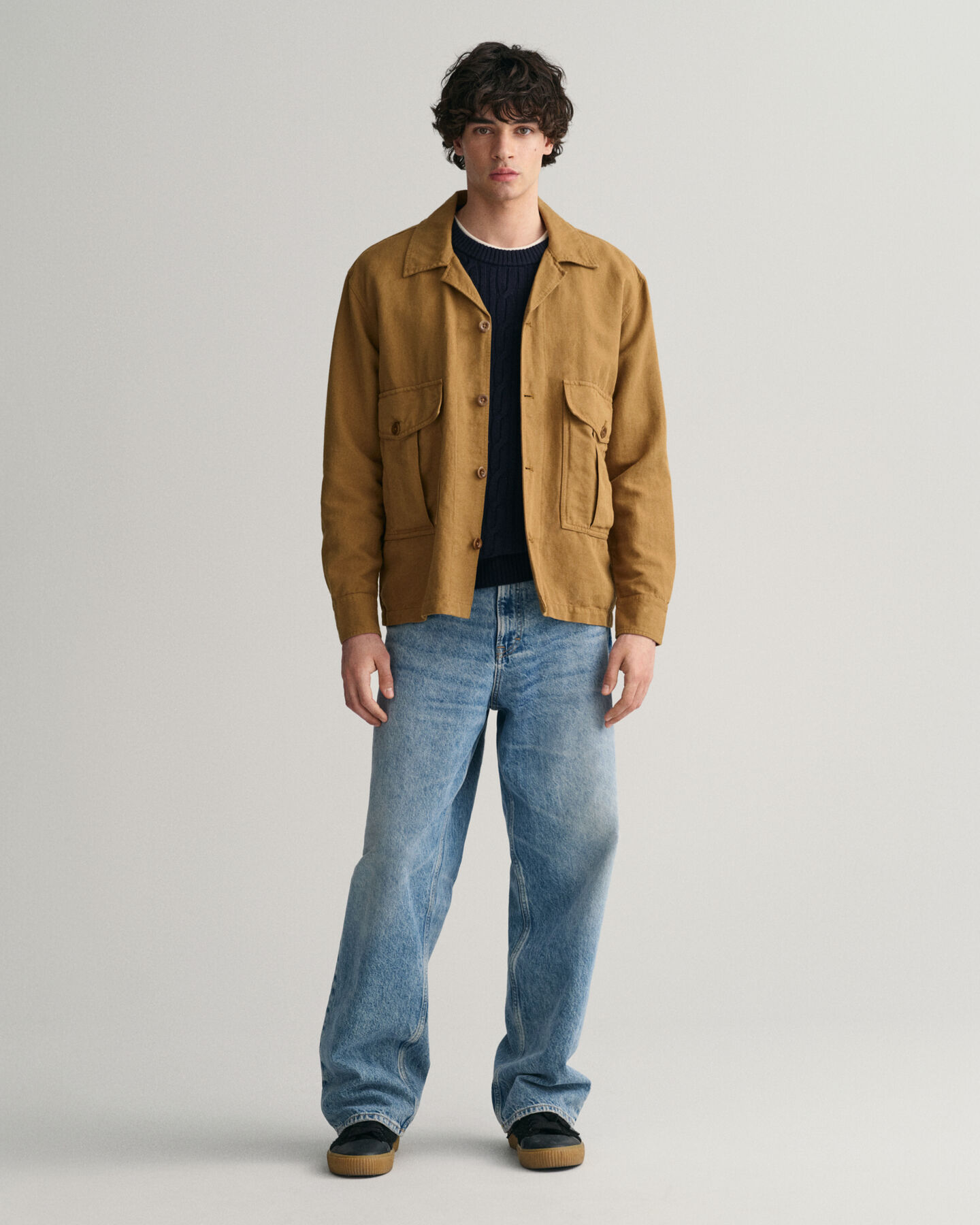 Lamswollen kabeltrui met ronde hals