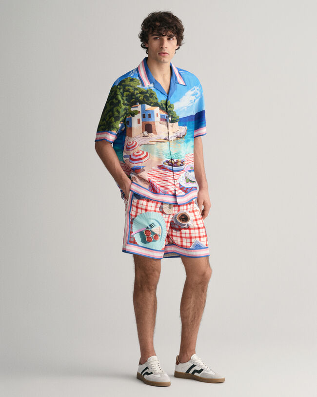 Relaxed Fit Scenery Print hemd van zijde