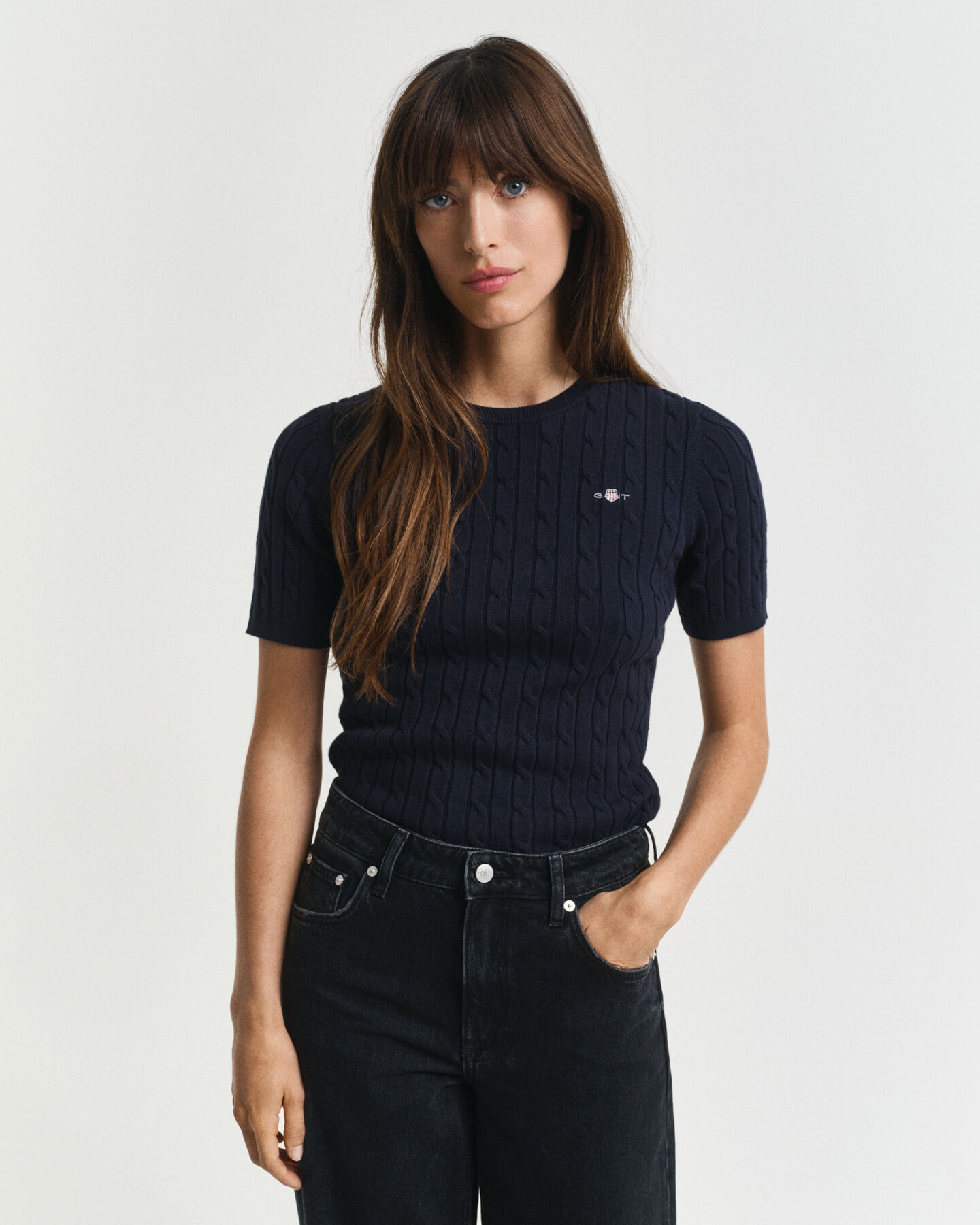 Pull en maille de coton stretch à torsades