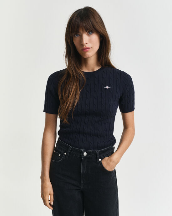 Pull en maille de coton stretch à torsades