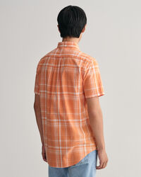 Chemise regular fit &agrave; manches courtes en coton et lin &agrave; carreaux