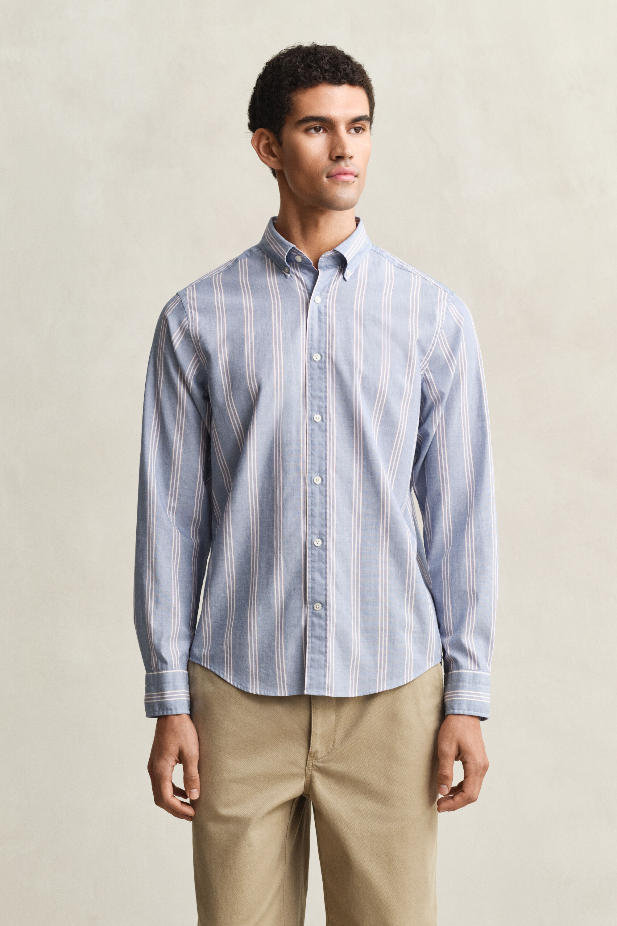Chemise coupe regular en popeline à rayures en fil-à-fil