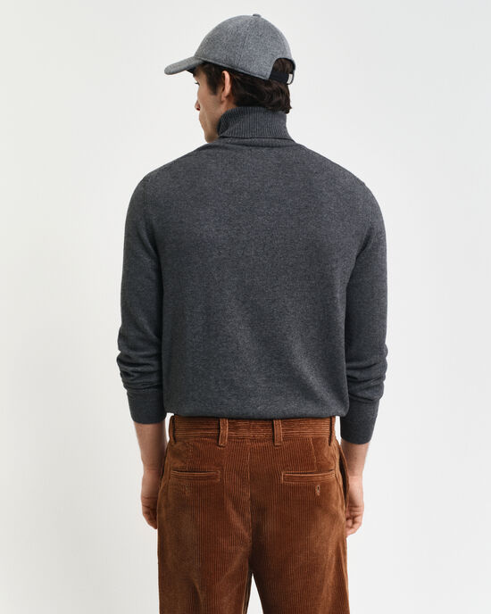 Pull col roulé en coton et laine