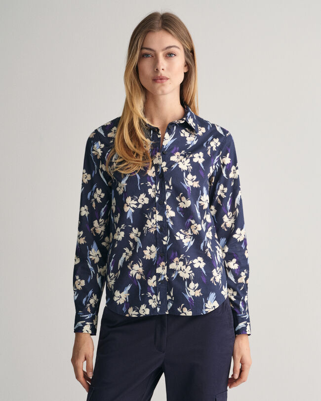 Chemise regular fit en voile de coton à imprimé floral
