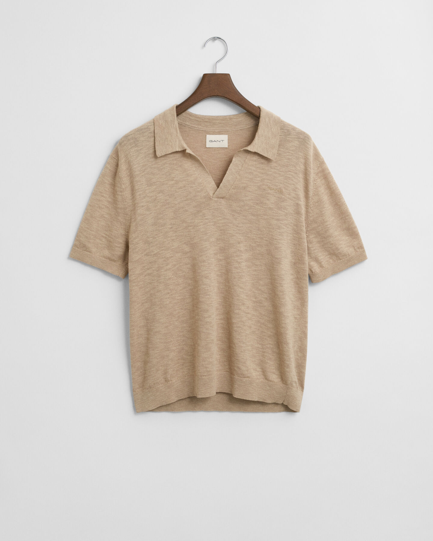 Pull polo en lin mélangé à manches courtes