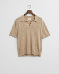 Pull polo en lin mélangé à manches courtes